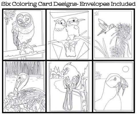 Birds - Coloring Card Set (6 Cards With Envelopes) Set #3