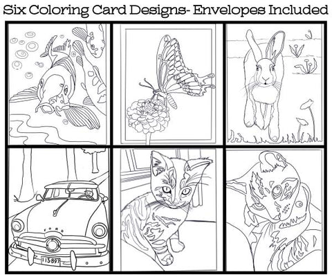 Home Scenes - Coloring Card Set (6 Cards With Envelopes) Set #4