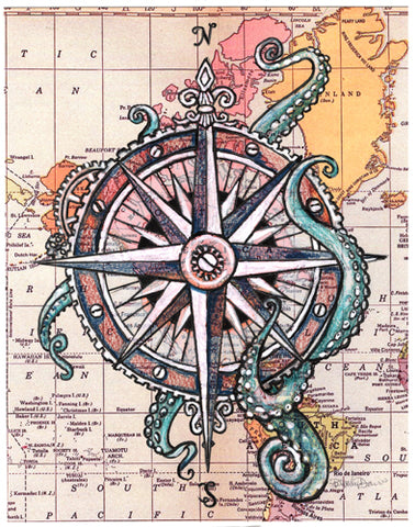 Octopus Compass Rose Print