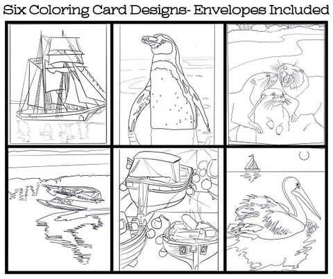 Water World - Coloring Card Set (6 Cards With Envelopes) Set #6